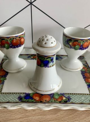 Ensemble coquetier vintage en porcelaine tchèque Victoria 