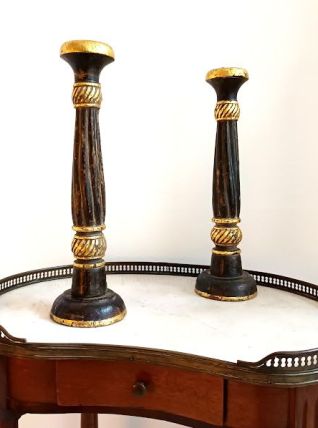 Paire de bougeoirs bois doré vintage 