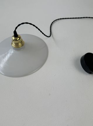 SUSPENSION ANCIENNE EN OPALINE BLANCHE VINTAGE 25 CM