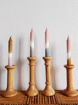 Lot de bougeoirs scandinaves bobine en noyer 