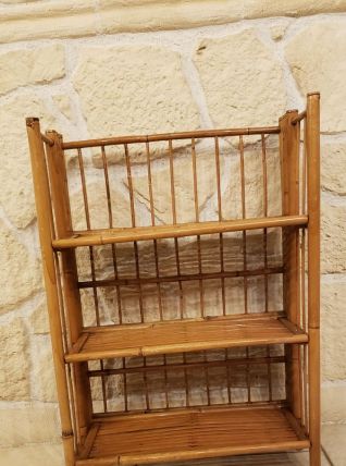 Etagère/bibliothèque pliante vintage en rotin