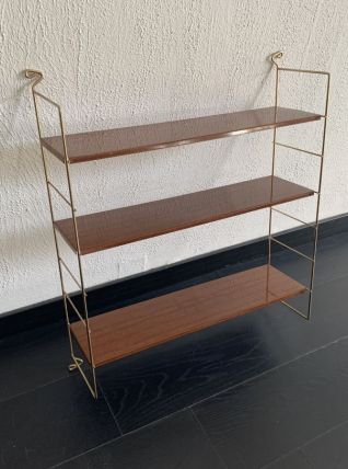 Etagère vintage 1960 métal bois et doré - 70 x 59 cm