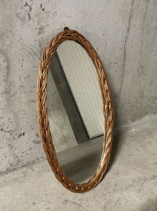 Miroir en osier années 70