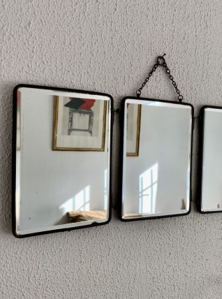 Miroir vintage 1930 triptyque barbier cristal simili cuir do