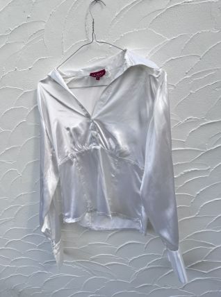 Chemisier blanc satiné années 80