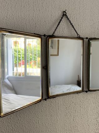 Miroir vintage 1930 triptyque barbier cristal biseauté noir 