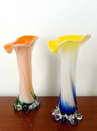 Paire de vases colorés Murano vintage