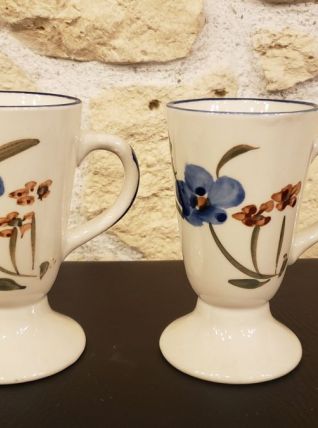 Deux mazagrans vintage en céramique - motif floraux vintage 