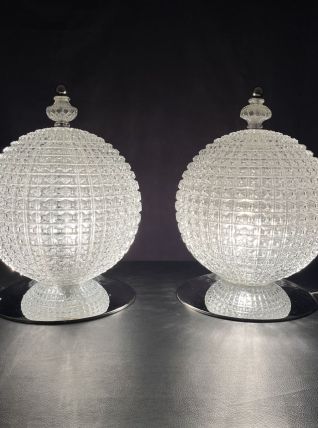 PAIRE DE GRANDES LAMPES BOULE D. 30 cm H. 45 cm