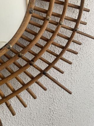 Miroir vintage 1960 soleil rotin style ORTF spirale oeil - 9