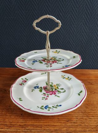 Présentoir à Gâteaux Vintage à Deux Étages en Porcelaine