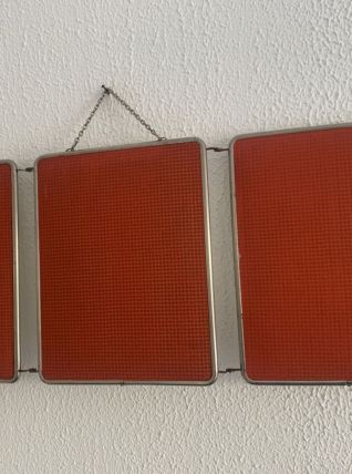 Miroir vintage 1960 triptyque barbier rouge Mirbel Paris  - 