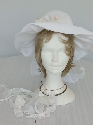 Chapeau capeline de mariée + serre-tête assorti