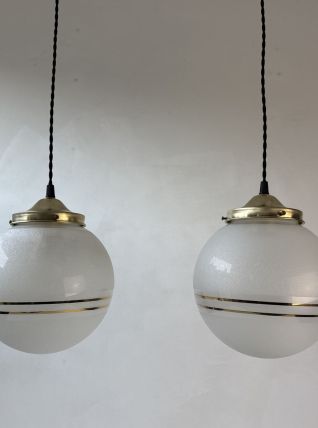 PAIRE D’ANCIENNES SUSPENSIONS VERRE GRANITE VINTAGE