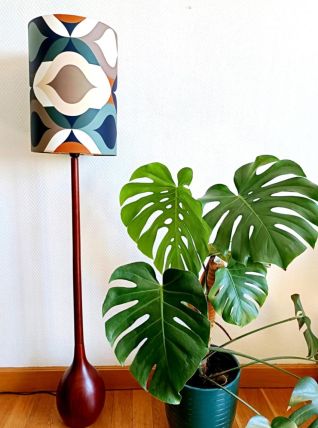 Lampadaire en teck scandinave et abat-jour style 1970 