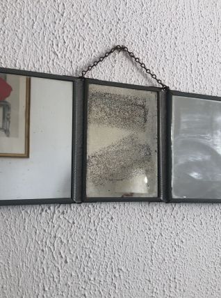 Miroir vintage 1940 triptyque barbier bateau - 16 x 37