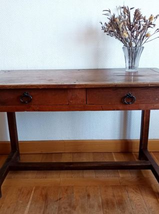 Table de ferme ou bureau rustique estampillé vers 1920