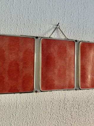 Miroir vintage 1950 triptyque barbier biseauté grenadine - 2