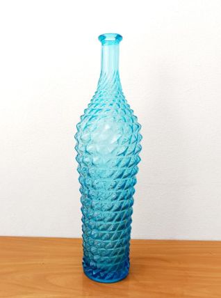 Bouteille diamant en verre d’Empoli bleu 1950