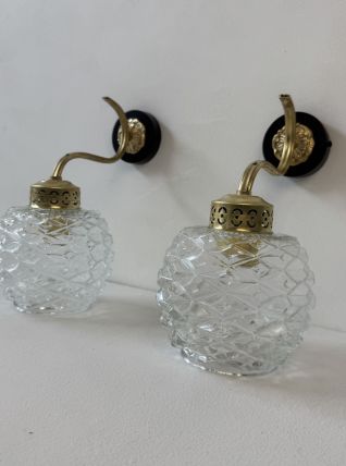PAIRE D’ANCIENNES APPLIQUES VERRE MOULE VINTAGE