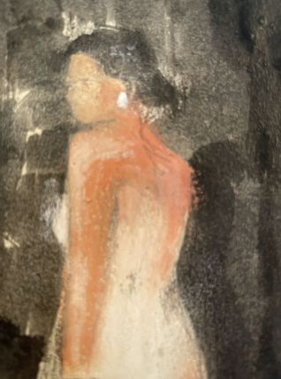 Tableau signé portrait femme à la perle