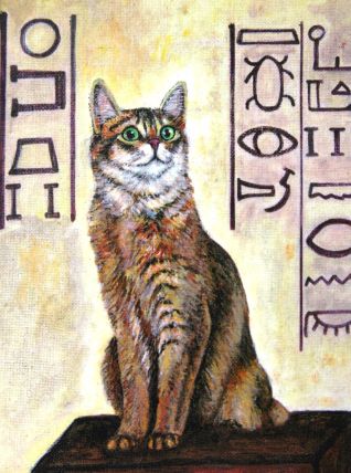 Tableau d'un chat abyssin d'inspiration Egypte antique. 