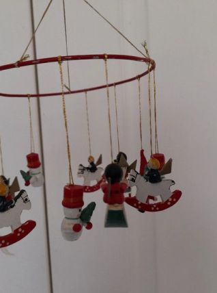 Mobile couronne de suspensions ornements bois noël vintage