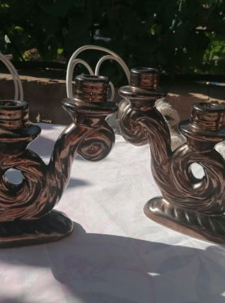 Paire de chandeliers Vallauris noir métallisé 