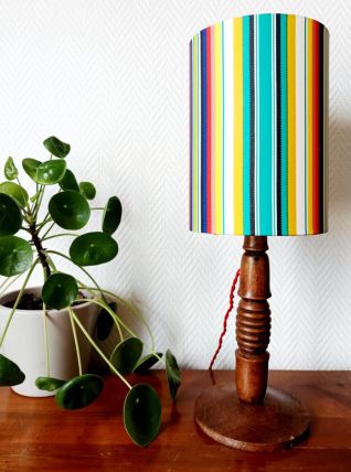 Lampe en bois tourné et abat-jour sur mesure vintage 