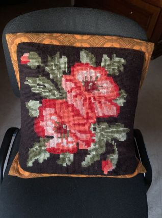 Housse de coussin années 70 en canevas
