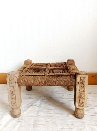 Tabouret indien ancien à cordages 