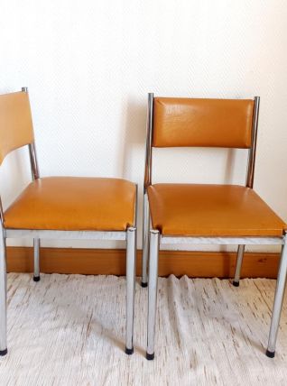 Paire de chaises Skaï et chrome 1970 