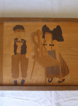 Plateau bois marqueterie, vintage