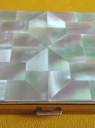 Poudrier ancien Nacré - Miroir bisauté - Vintage