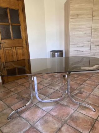 Table Roche Bobois.1970. Acier chromé. 195x95.