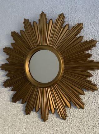 Miroir vintage 1970 soleil plastique doré - 44 cm