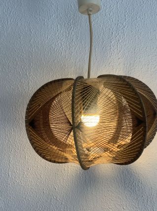 Suspension vintage 1960 scandinave lustre fil et bois - 30 x