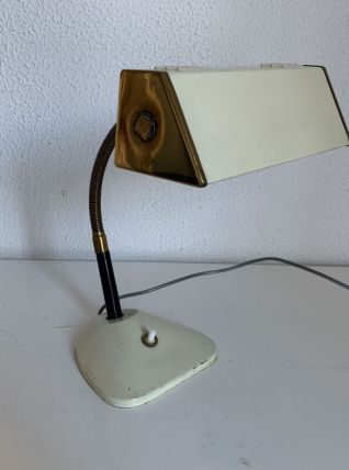 Lampe vintage 1950 bureau enfant appoint chevet crème doré -