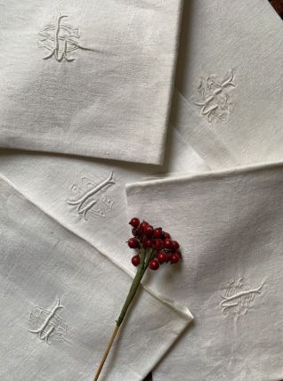 6 serviettes de table fil de coton damassé monogramme SL.