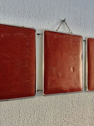 Miroir vintage 1950 triptyque barbier coiffeuse brique - 27 