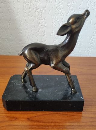 Ancien Serre Livres Faon en Régule sur Marbre