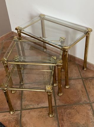 Lot de 3 tables gigognes Hollywood Regency. 1970. 