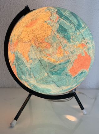 Globe vintage 1975 terrestre tripode verre Taride mappemonde