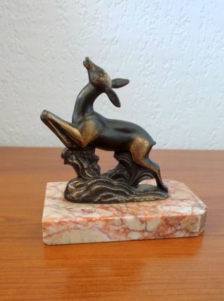 Serre Livres Biche en Régule sur Marbre - Art Déco