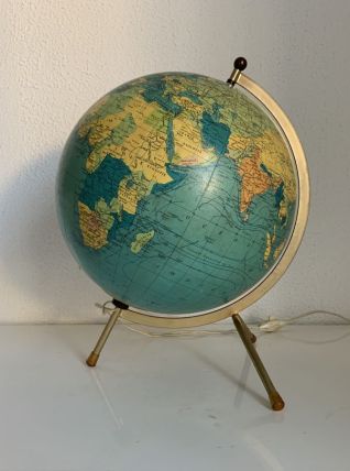 Globe vintage 1969 terrestre tripode verre Taride mappemonde