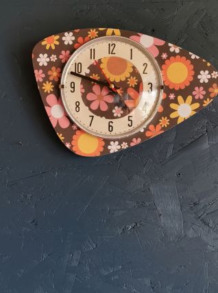 Horloge vintage pendule murale silencieuse "Fleurs"