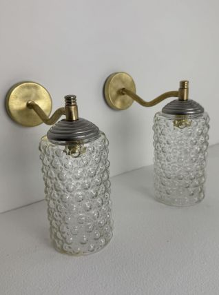 PAIRE D’ANCIENNES APPLIQUES EN VERRE BULLE VINTAGE