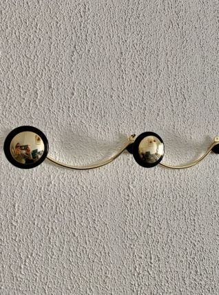 Portemanteau vintage 1960 doré or noir 3 patères état neuf -