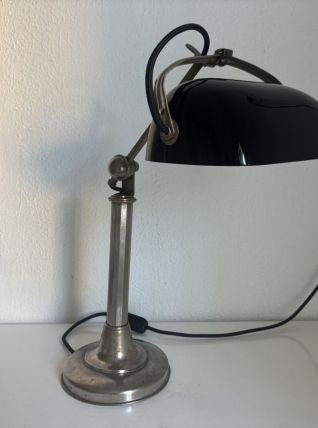 Lampe vintage 1930 Pirouett Art Déco opaline noire - 45 cm
