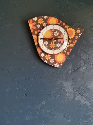 Horloge vintage pendule murale silencieuse "Fleurs oranges"